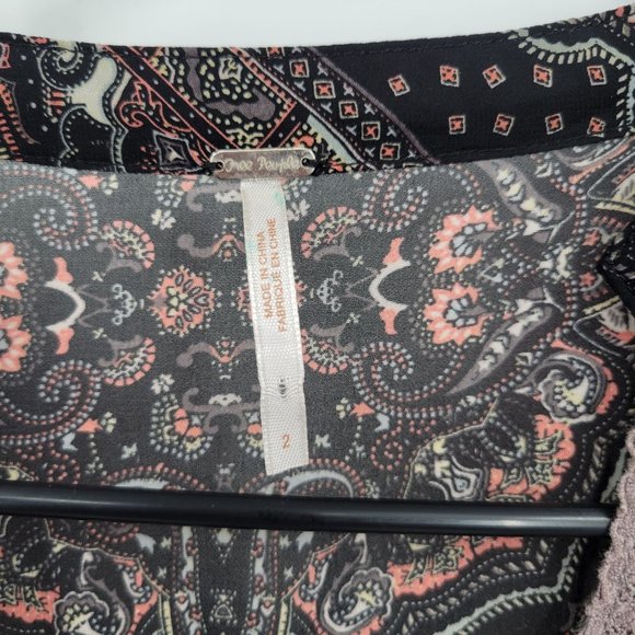 Free People Paisley Kimono Smocked Moonlight Bay Dress Mesh Belle Sleeve 2 Women - Picture 5 of 15